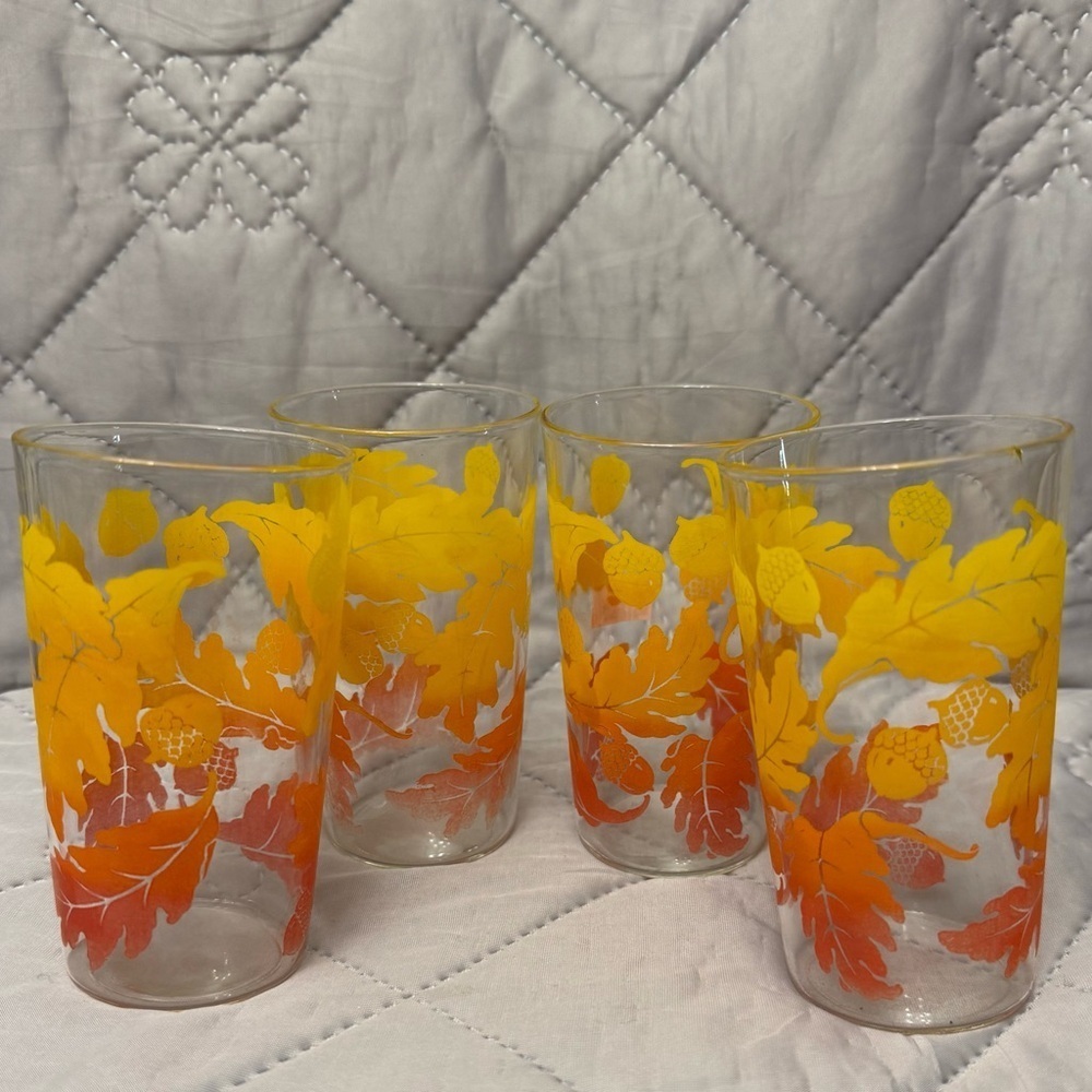 4/ Libby Juice 10 oz. Glasses dandelion Autumn Kitchen Mid Century